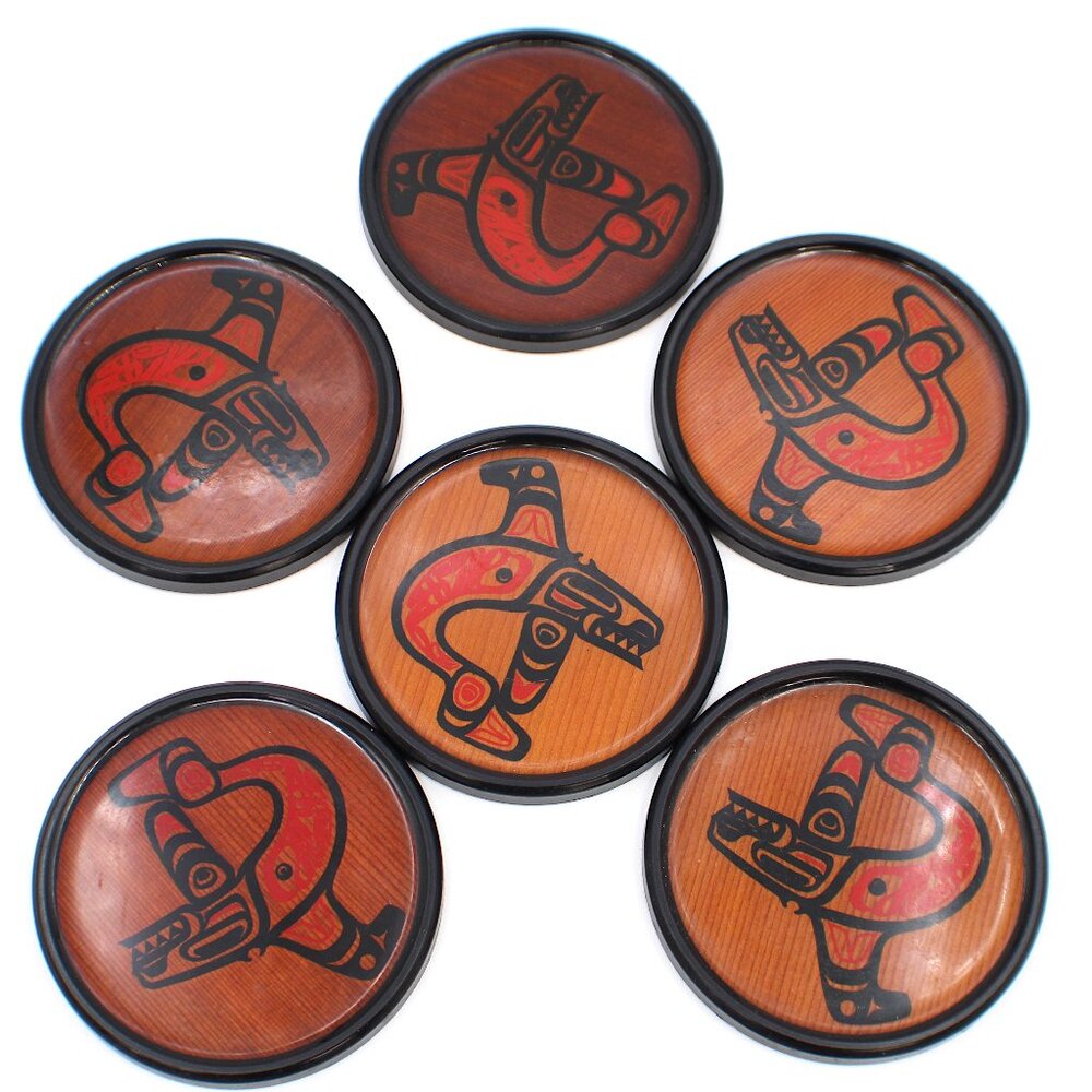Boma Coasters Set of 6 Hand Silkscreened On Red Cedar Canada